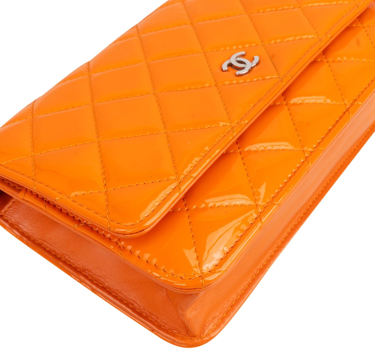 Chanel Chanel Quilted Orange Patent Leather Wallet On Chain Crossbody Bag Divers
