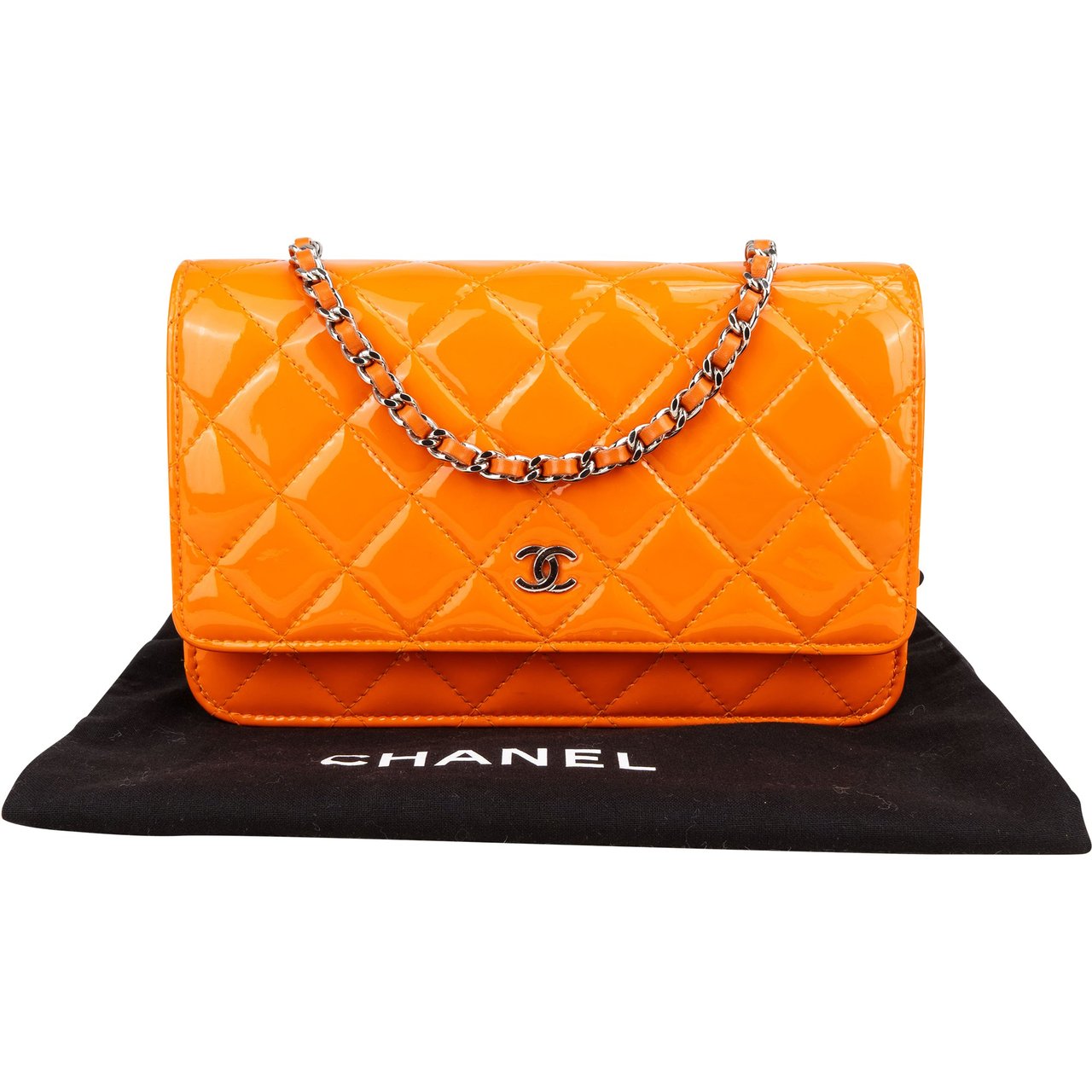 Chanel Chanel Quilted Orange Patent Leather Wallet On Chain Crossbody Bag Divers