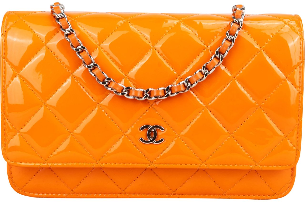 Chanel Chanel Quilted Orange Patent Leather Wallet On Chain Crossbody Bag Divers