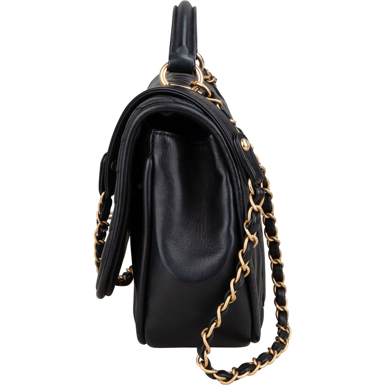Chanel Quilted Chevron Lambskin Single Flap 2Way Crossbody Handbag Zwart