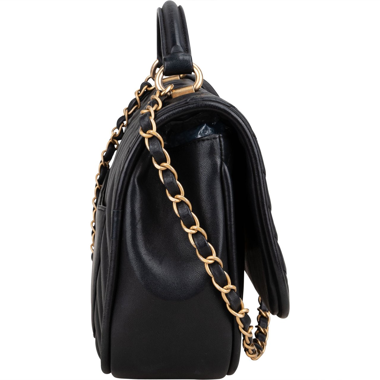Chanel Quilted Chevron Lambskin Single Flap 2Way Crossbody Handbag Zwart