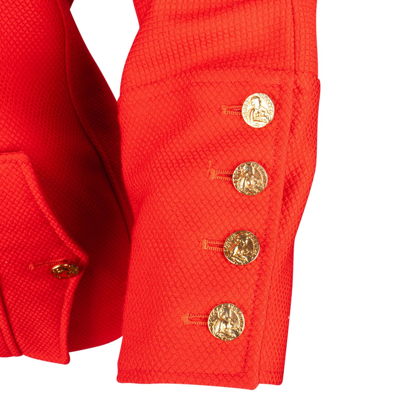 Chanel Chanel Rouge Cotton Gold Tone Button Jacket (DE32 / FR34) Rood