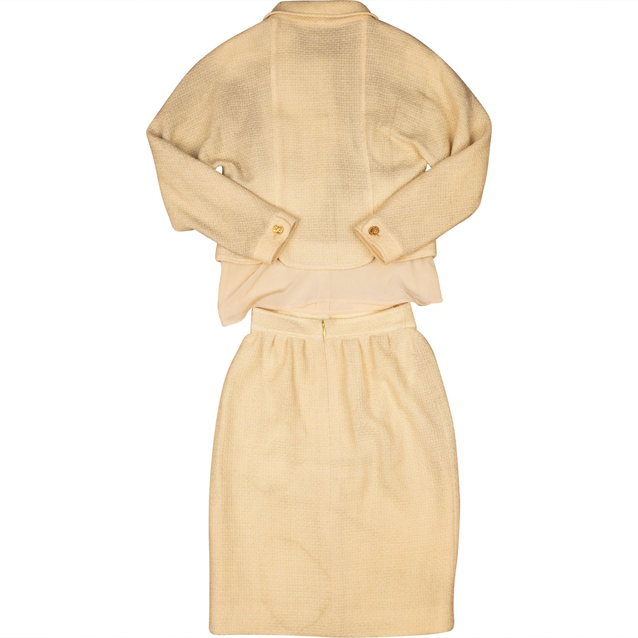 Chanel Chanel Yellow Wool Tweed Set (DE34 / FR36) Geel