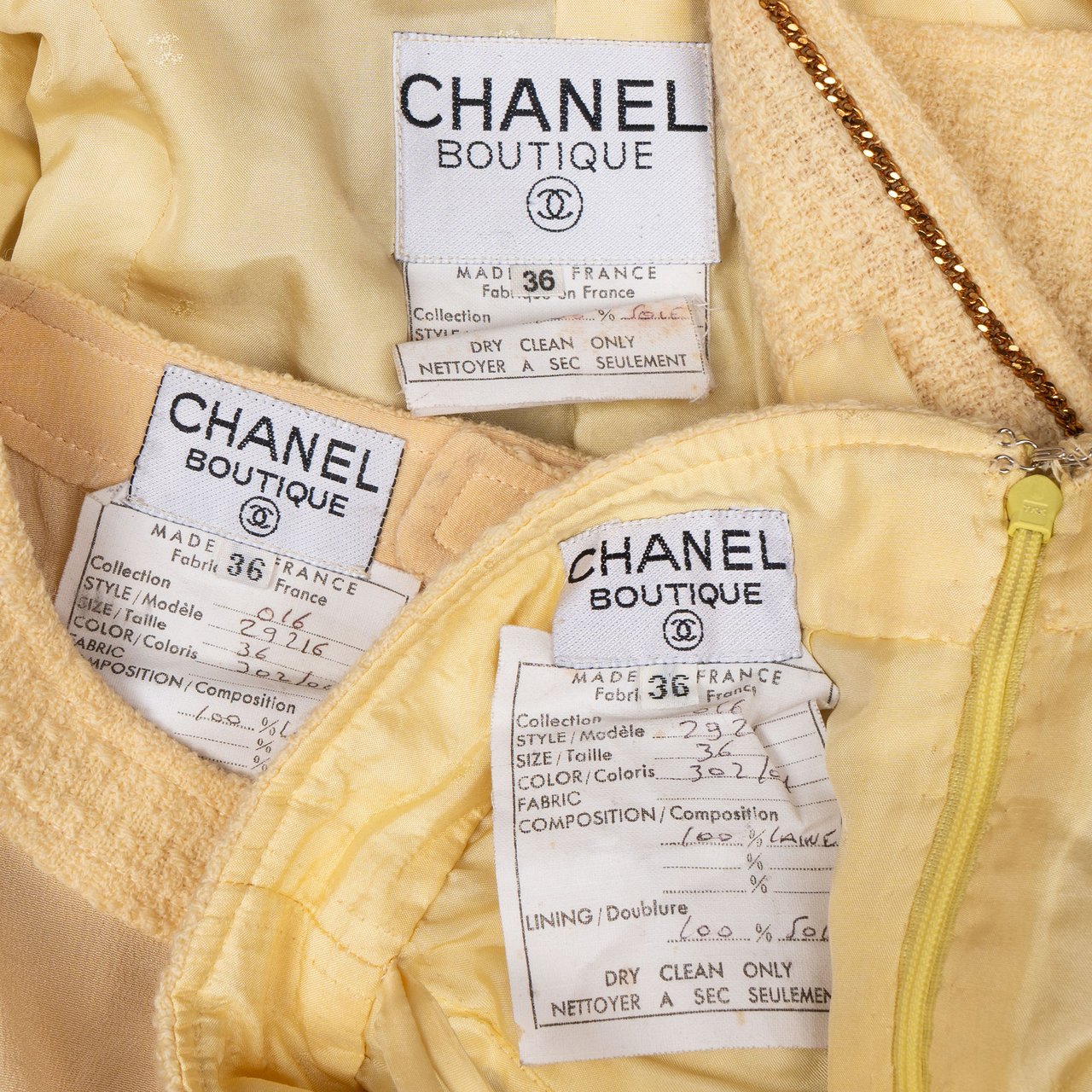 Chanel Chanel Yellow Wool Tweed Set (DE34 / FR36) Geel