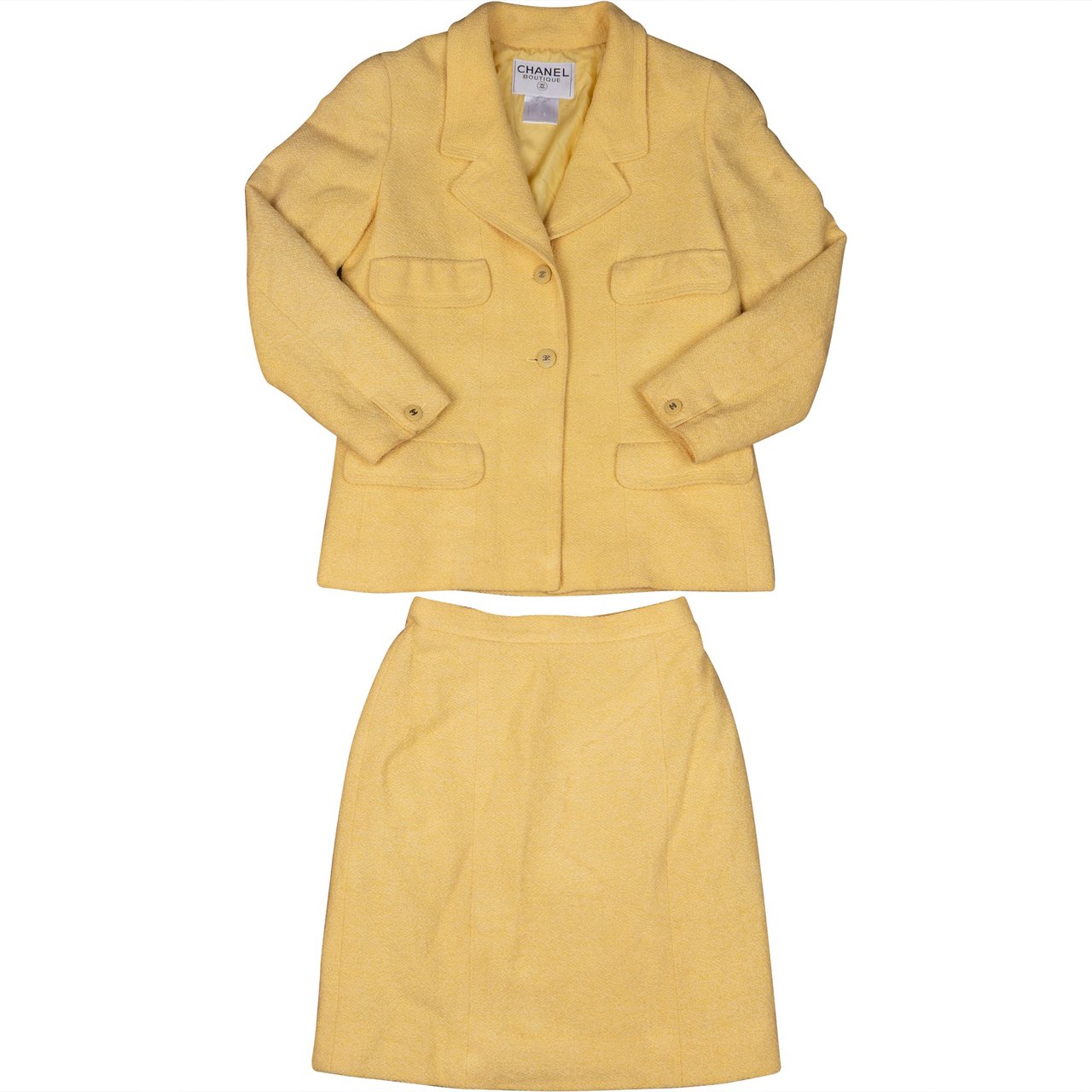 Chanel Yellow Tweed Jacket Set (DE34 / FR36) Geel