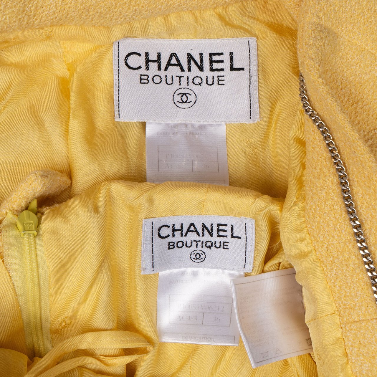 Chanel Yellow Tweed Jacket Set (DE34 / FR36) Geel