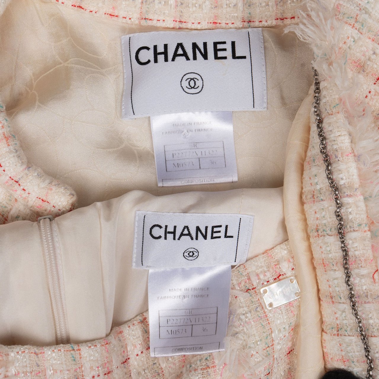 Chanel Multicolor Tweed Jacket Costume Set (DE34 / FR36) Wit
