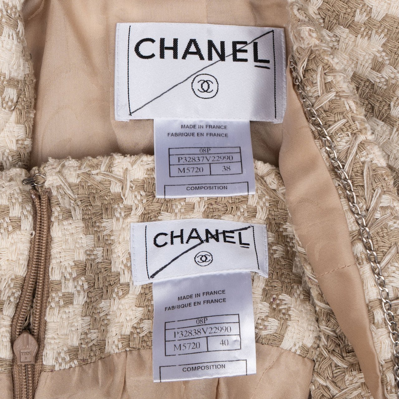 Chanel Chanel Silk Tweed Jacket Costume set (D36-38 / FR38-40) Beige