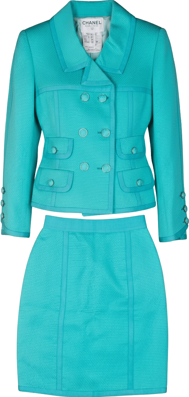 Chanel Chanel Turquoise Cotton Jacket Costume Set (DE36 / FR38) Blauw