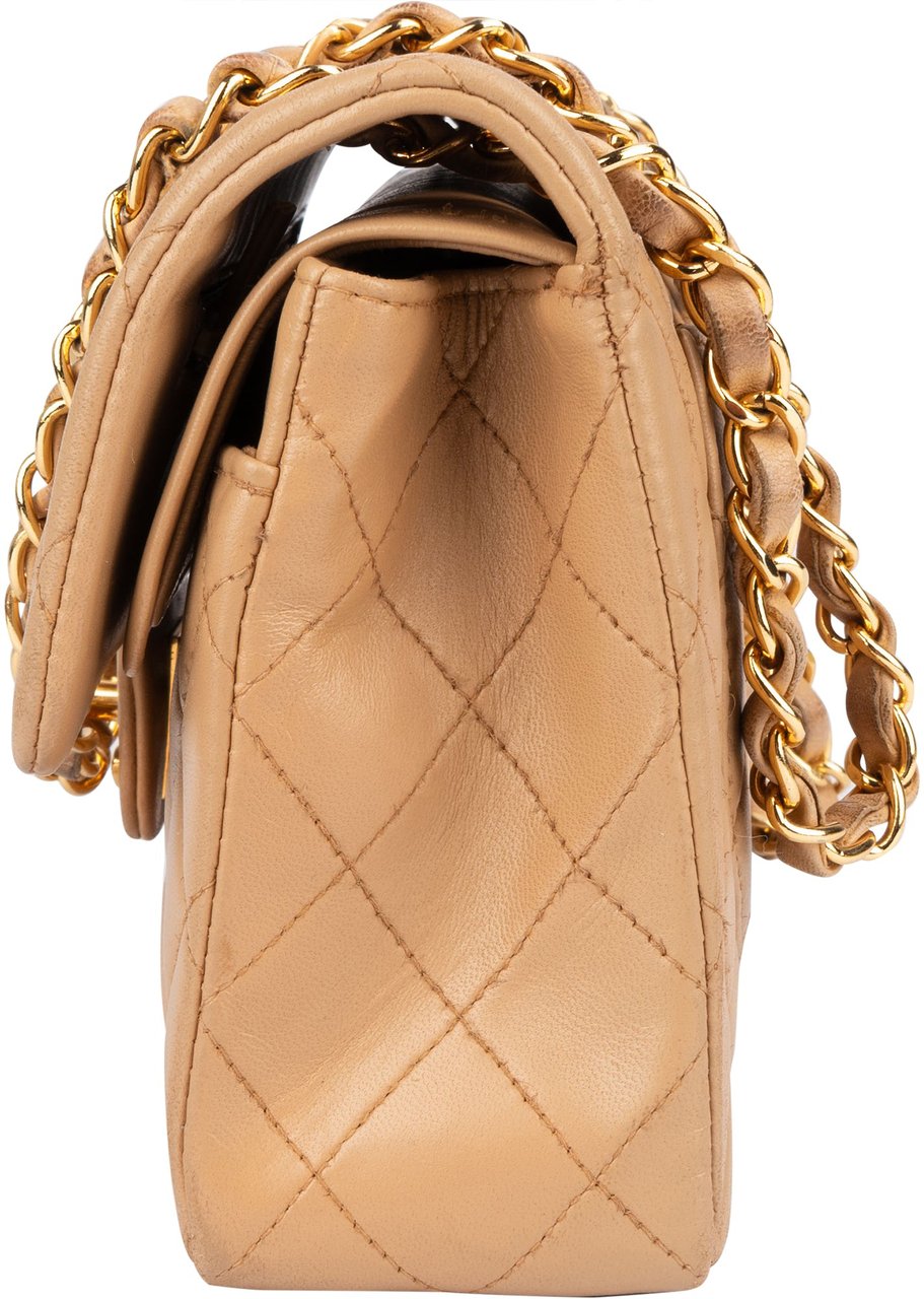 Chanel Chanel Quilted Lambskin 24K Gold Small Double Flap Crossbody Bag Beige