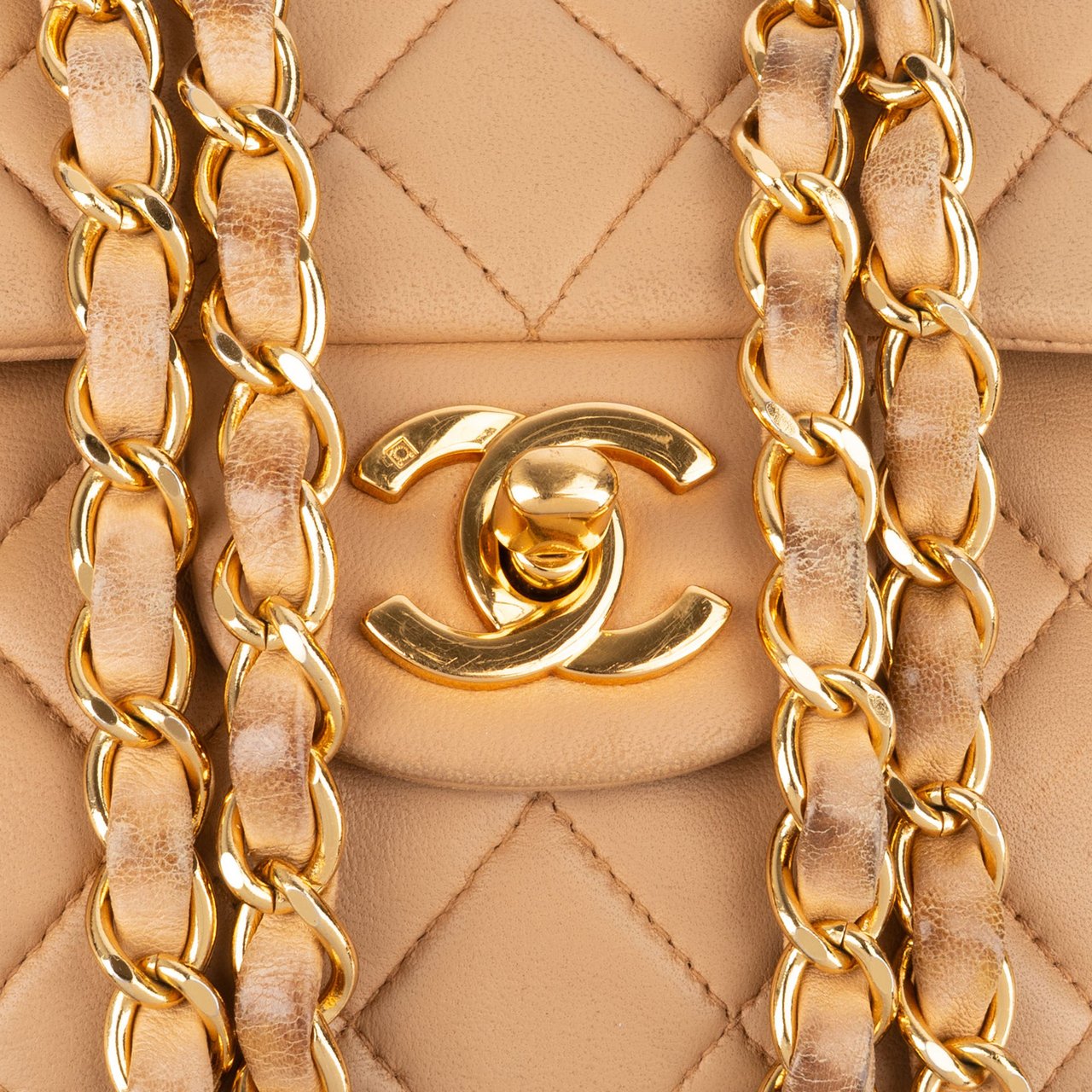 Chanel Chanel Quilted Lambskin 24K Gold Small Double Flap Crossbody Bag Beige