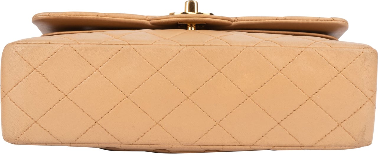 Chanel Chanel Quilted Lambskin 24K Gold Small Double Flap Crossbody Bag Beige