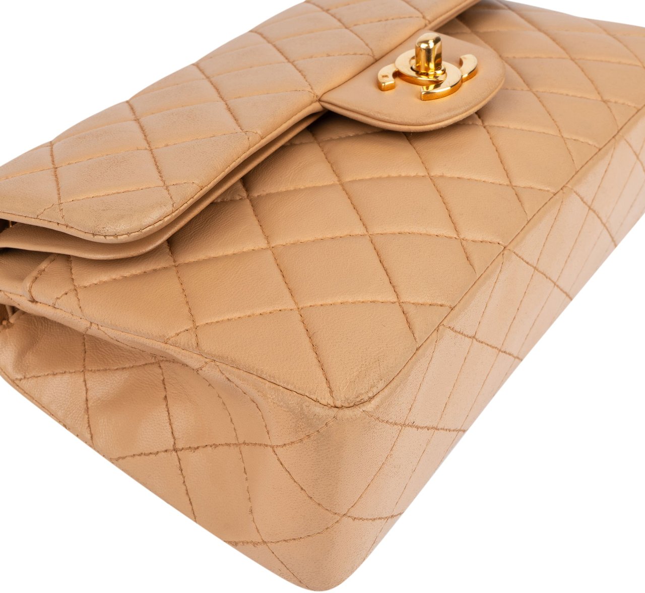 Chanel Chanel Quilted Lambskin 24K Gold Small Double Flap Crossbody Bag Beige