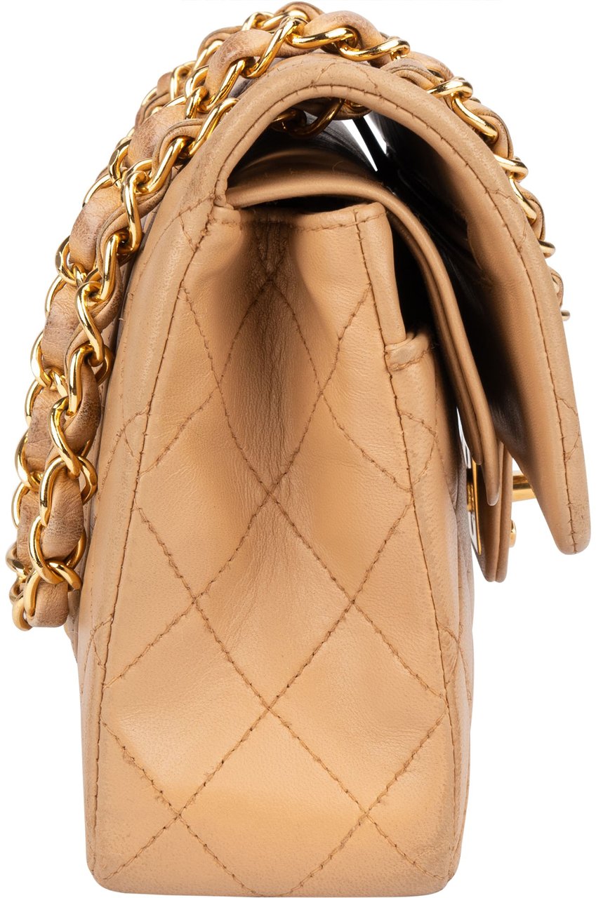 Chanel Chanel Quilted Lambskin 24K Gold Small Double Flap Crossbody Bag Beige