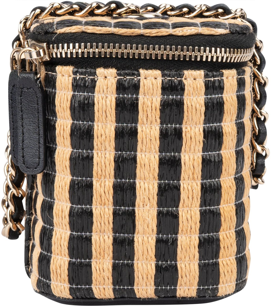 Chanel Chanel Woven Raffia CC Vanity Case Crossbody Bag Zwart