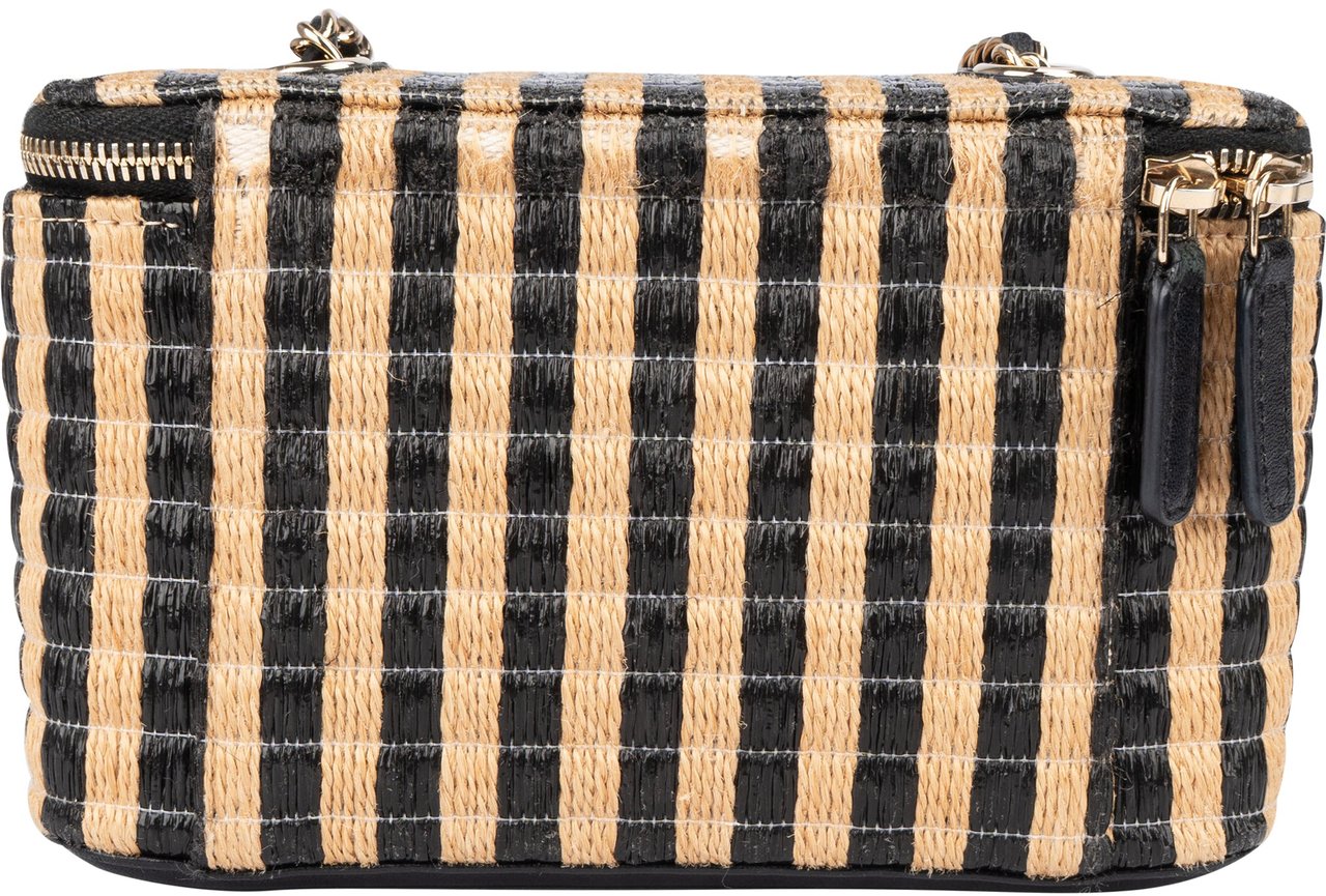 Chanel Chanel Woven Raffia CC Vanity Case Crossbody Bag Zwart