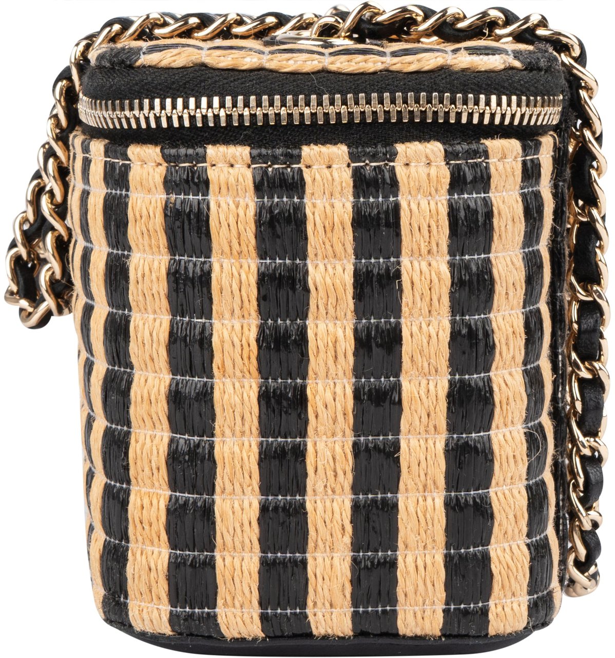 Chanel Chanel Woven Raffia CC Vanity Case Crossbody Bag Zwart