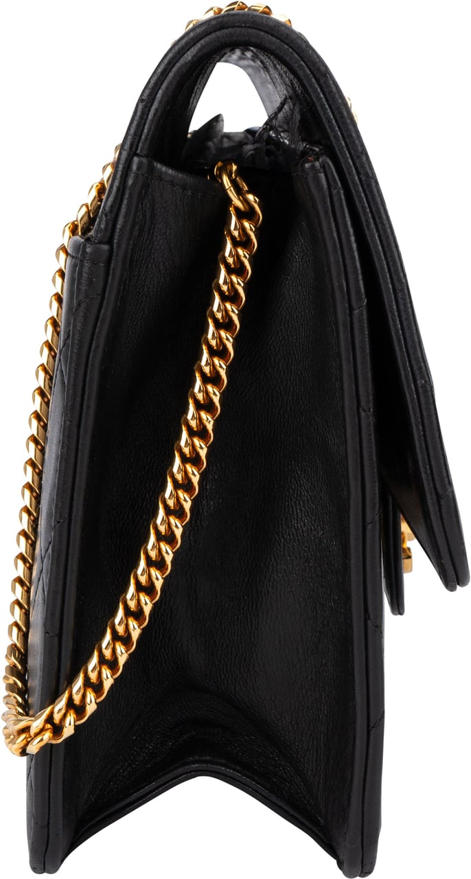 Chanel Chanel Quilted Lambskin 24K Gold Single Flap Crossbody Bag Zwart