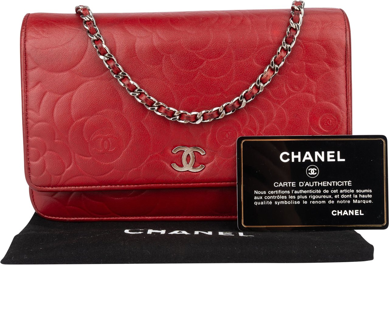 Chanel Chanel Camellia Embossed Leather Wallet on Chain Crossbody Bag Rood