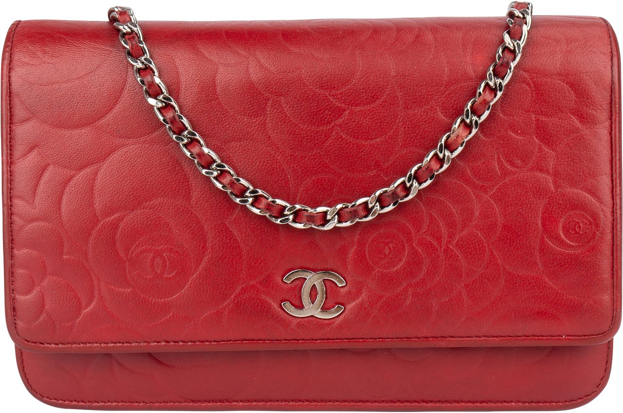 Chanel Chanel Camellia Embossed Leather Wallet on Chain Crossbody Bag Rood