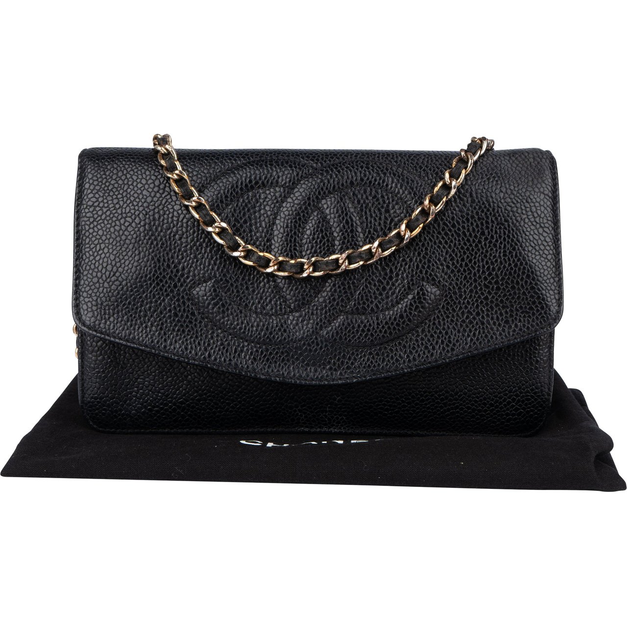 Chanel Chanel Caviar Leather Wallet On Chain Crossbody Bag Zwart