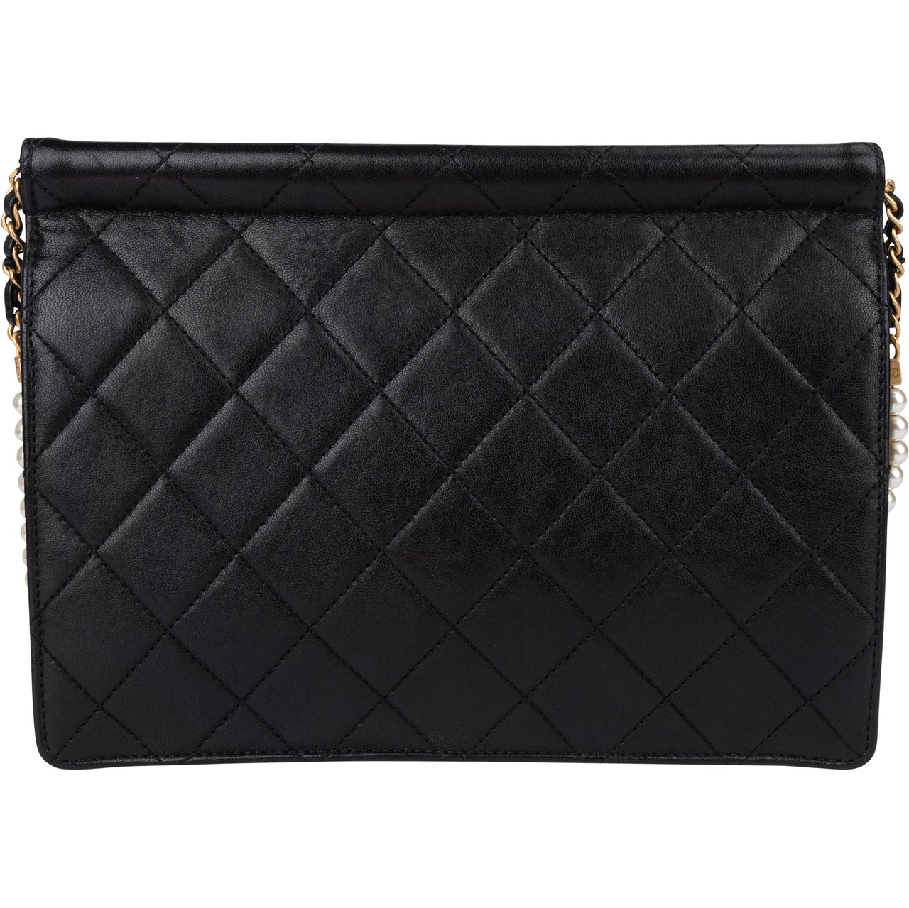 Chanel Chanel Quilted Lambskin Pearl Strap Single Flap Crossbody Bag Zwart