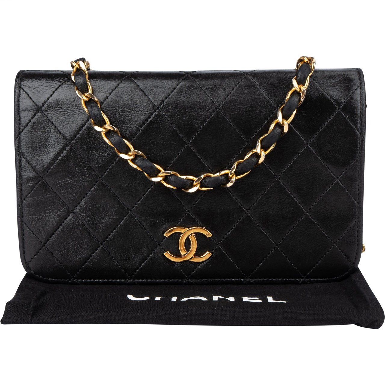 Chanel Chanel Quilted Lambskin 24K Gold Single Flap Crossbody Bag Zwart