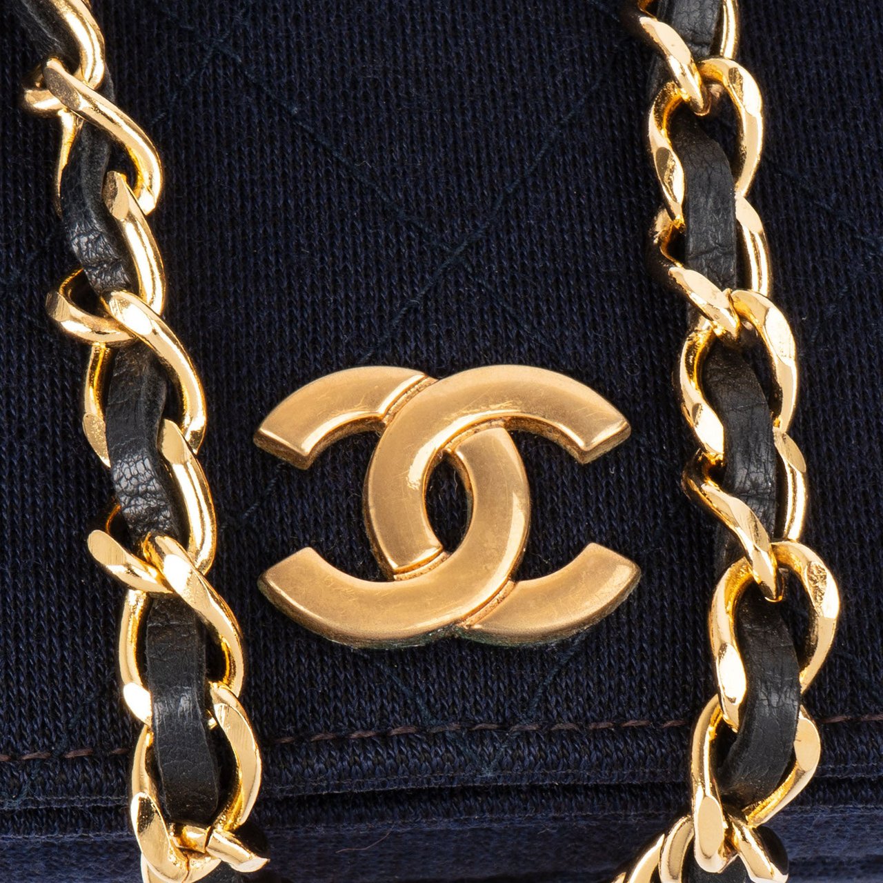 Chanel Chanel Quilted Cotton Single Flap Shoulder Bag Navy