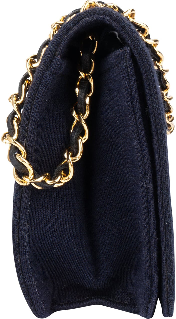 Chanel Chanel Quilted Cotton Single Flap Shoulder Bag Navy