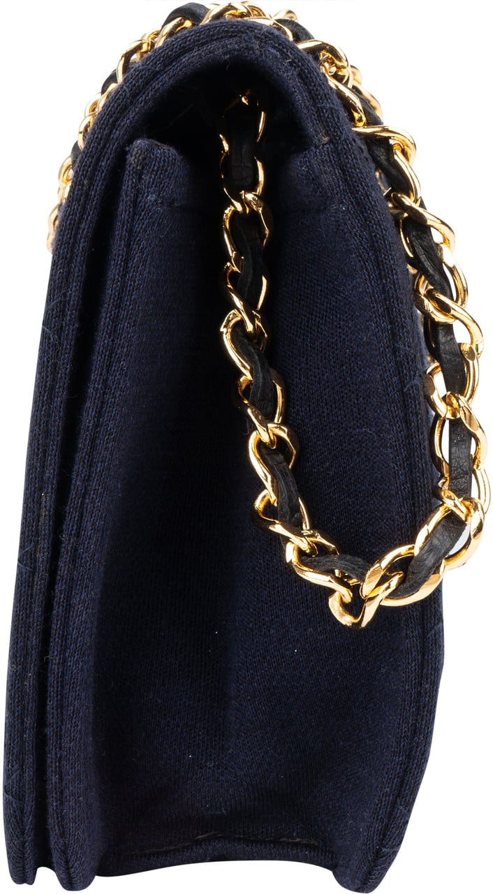 Chanel Chanel Quilted Cotton Single Flap Shoulder Bag Navy