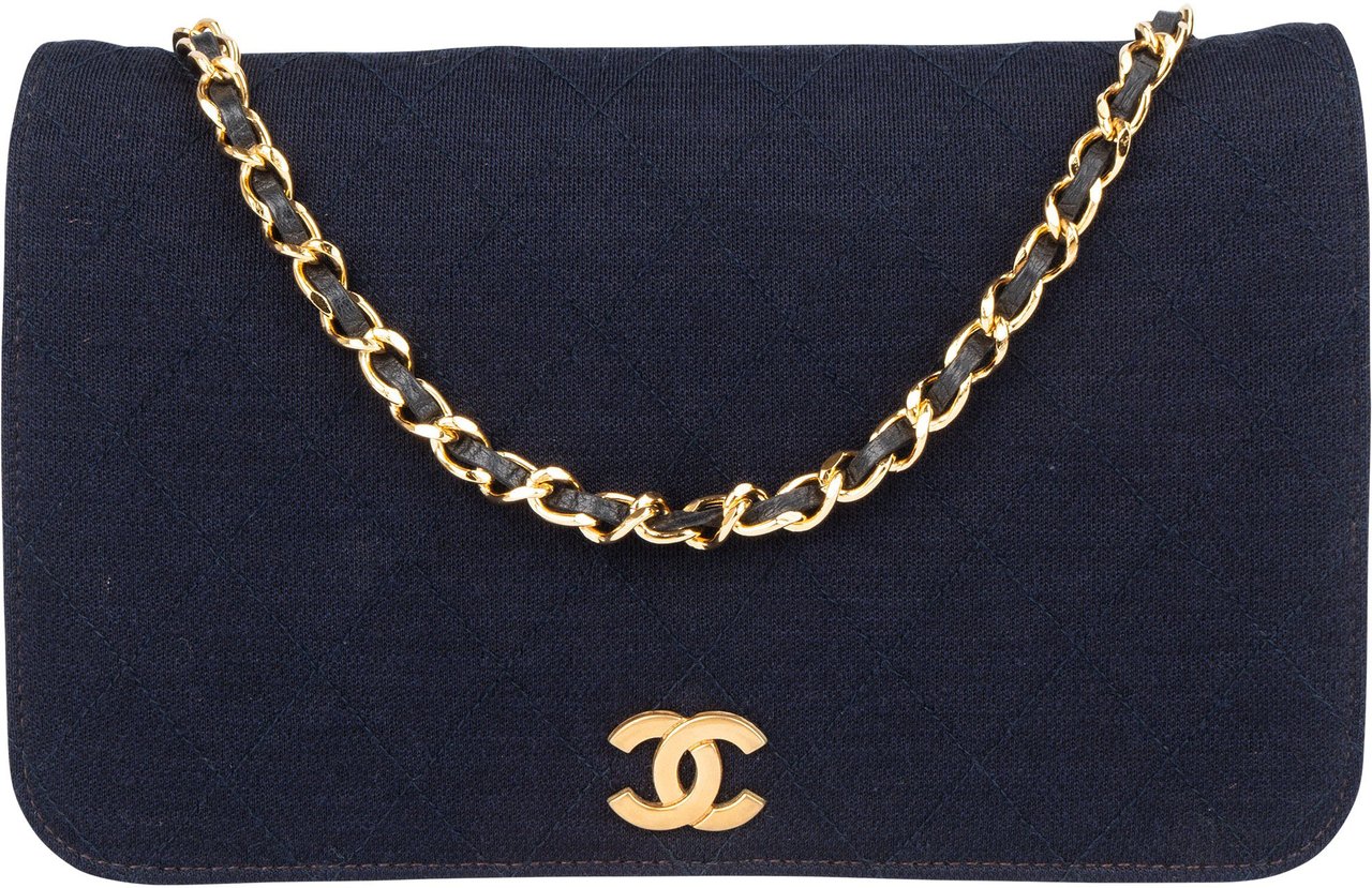 Chanel Chanel Quilted Cotton Single Flap Shoulder Bag Navy