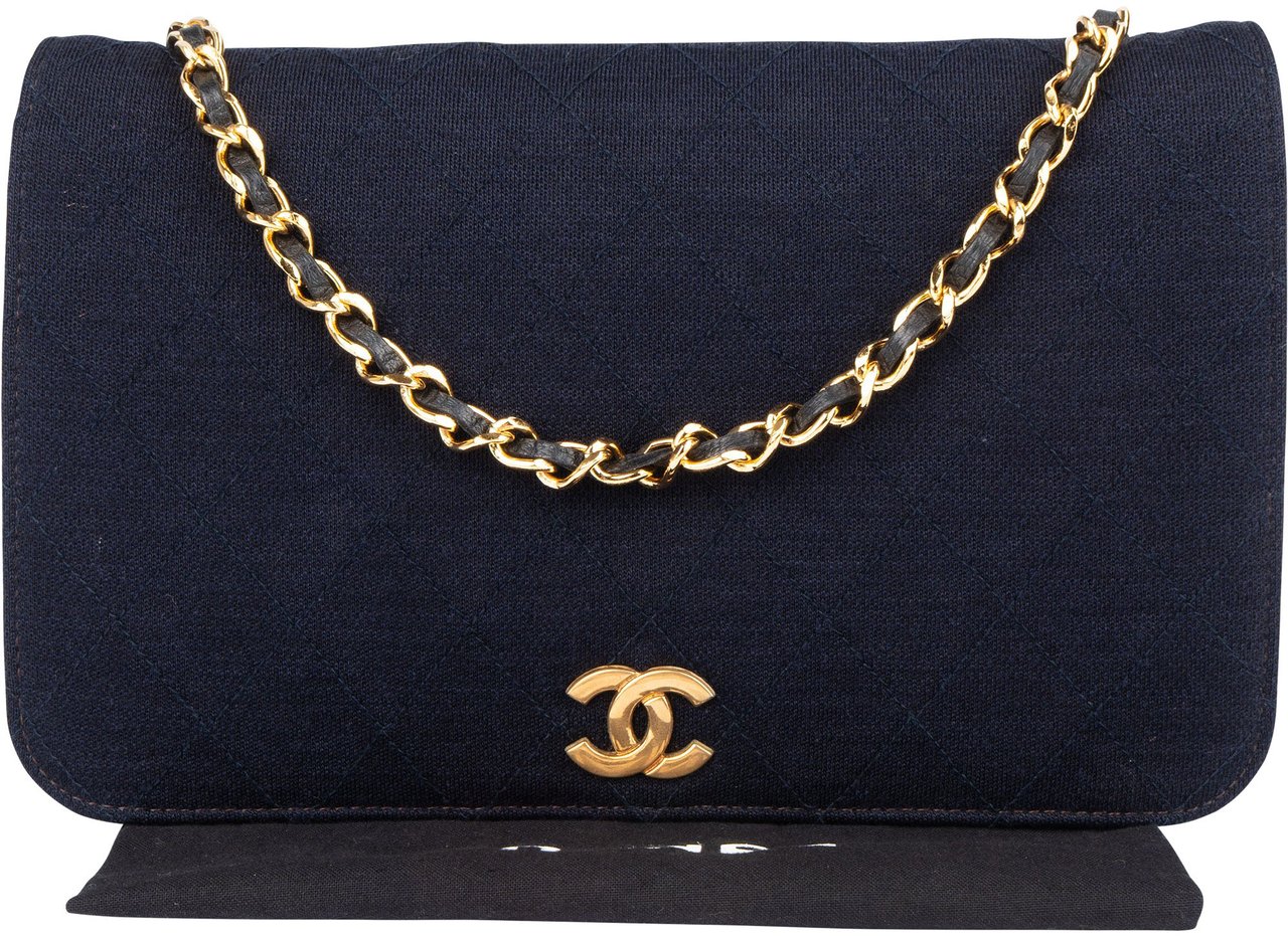 Chanel Chanel Quilted Cotton Single Flap Shoulder Bag Navy