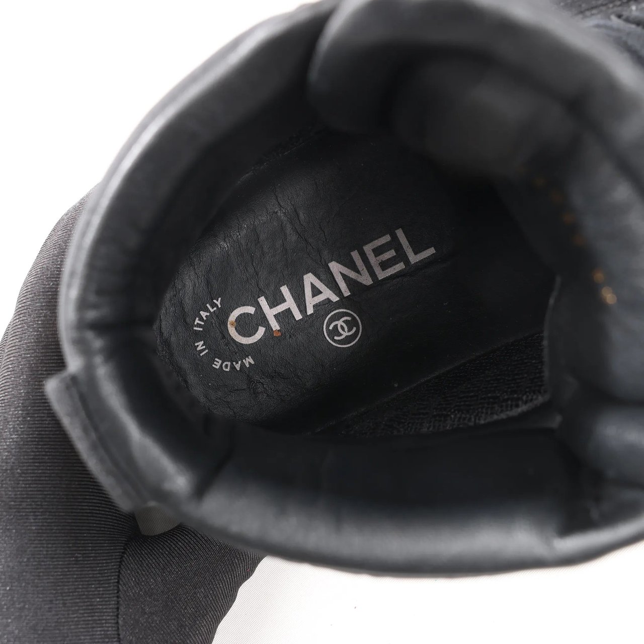 Chanel CHANEL Coco Mark Fabric High-top Sneakers in Black G35062, Size 38 EU Zwart