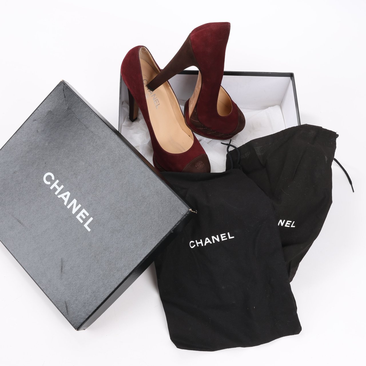 Chanel Chanel Burgundy/Brown Suede CC Cap Toe Platform Heel Pumps, Size 40.5 EU Maroon