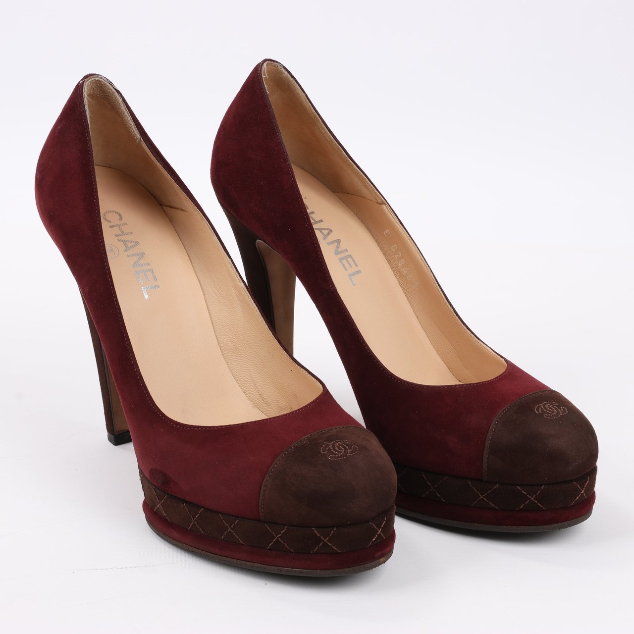 Chanel Chanel Burgundy/Brown Suede CC Cap Toe Platform Heel Pumps, Size 40.5 EU Maroon