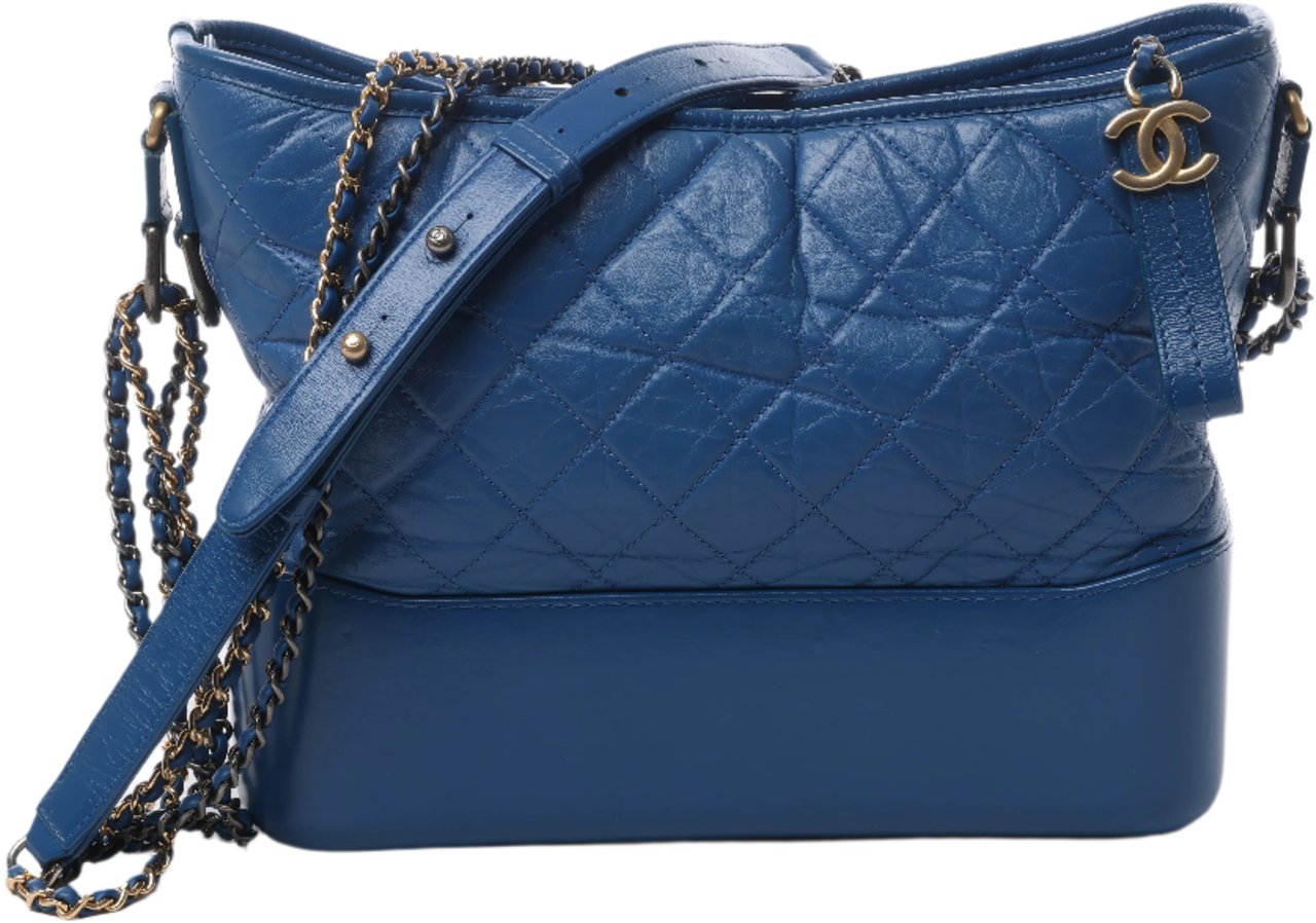 Chanel Chanel Gabrielle Doo Chanel Vintage calf Chain Shoulder Bag Blue Gold x Silver Metal Fittings 27113839 Blauw