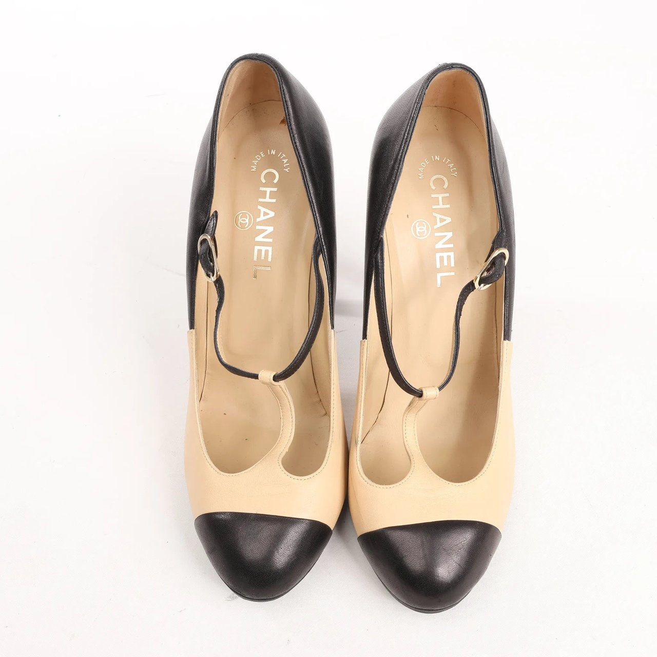 Chanel Chanel Coco Mark Leather Heels Beige x Black G26228, Size 40 EU Divers