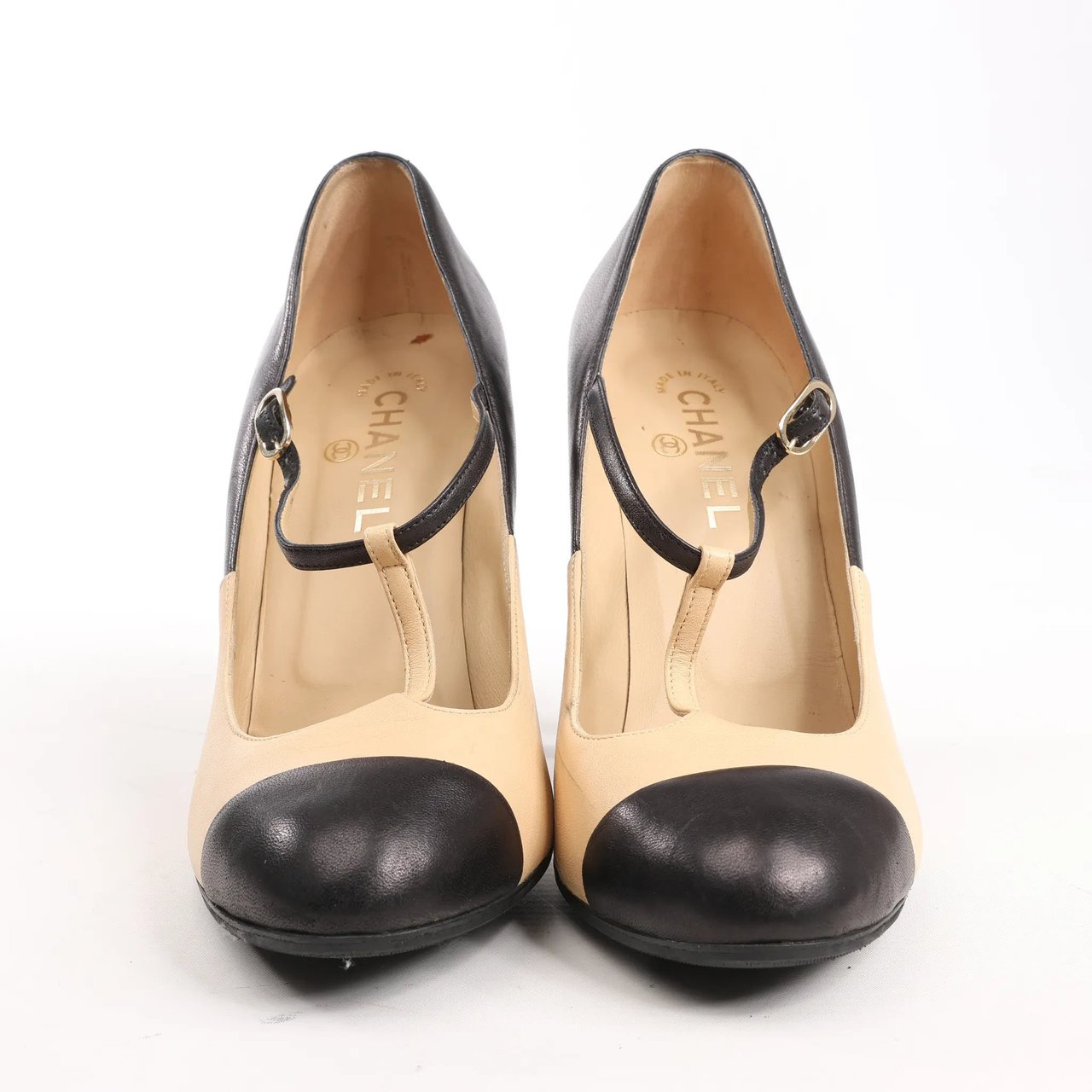 Chanel Chanel Coco Mark Leather Heels Beige x Black G26228, Size 40 EU Divers