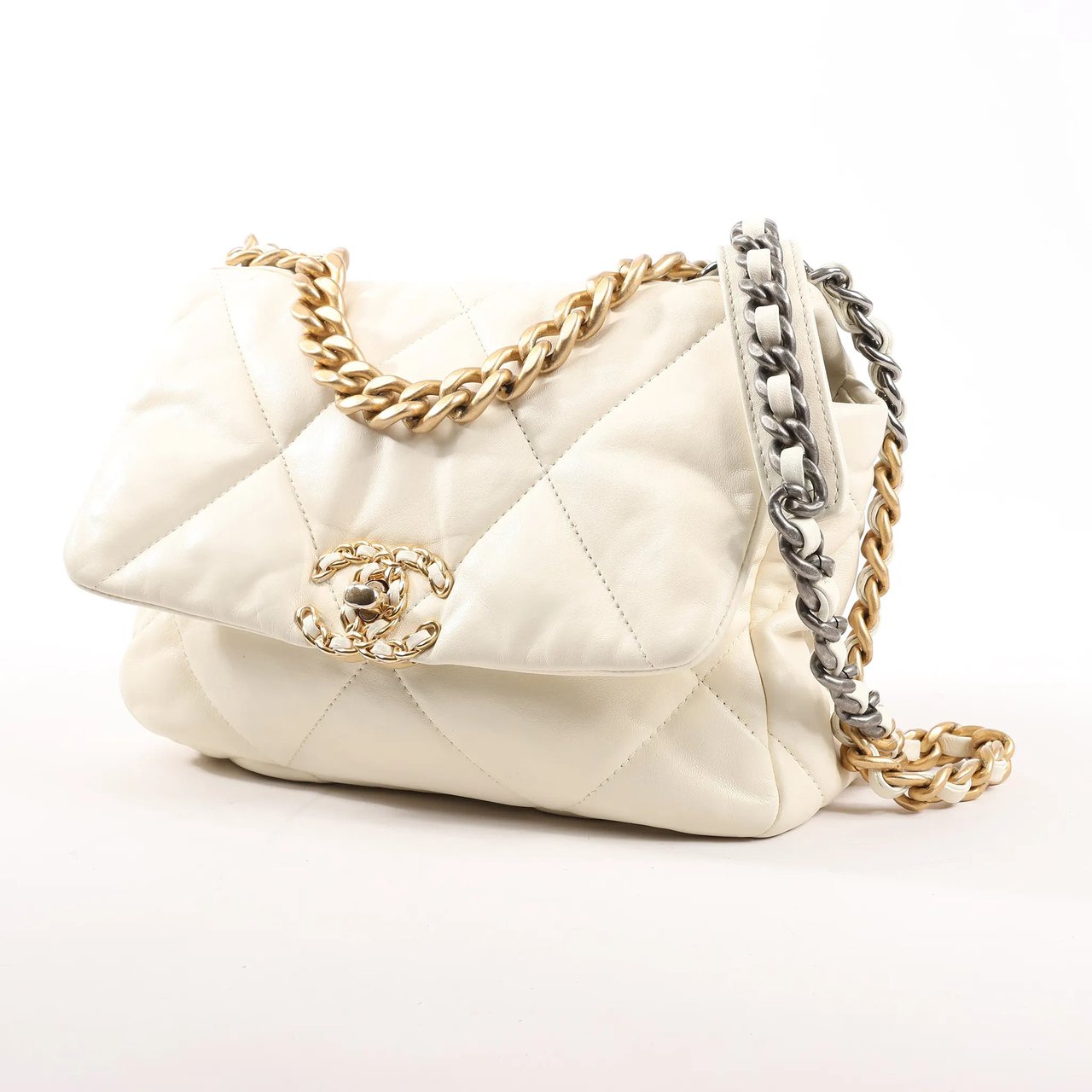 Chanel Chanel Chanel 19 Leather Quilted Chain 2Way Handbag in Ecru Beige