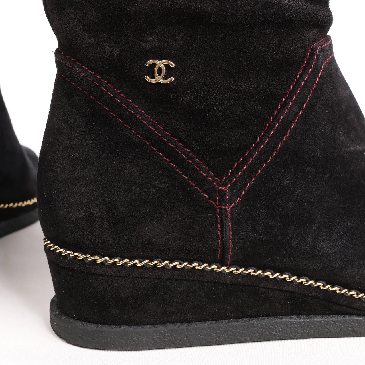 Chanel Chanel Coco Mark Chain 15B Suede Long Boots in Black G31295, Size 36 EU Zwart