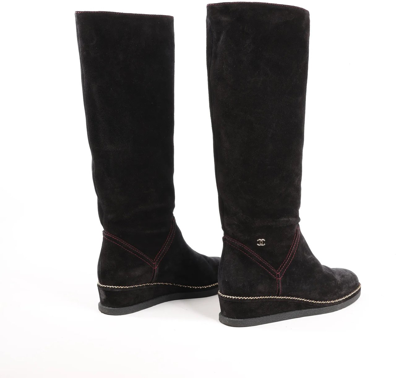 Chanel Chanel Coco Mark Chain 15B Suede Long Boots in Black G31295, Size 36 EU Zwart