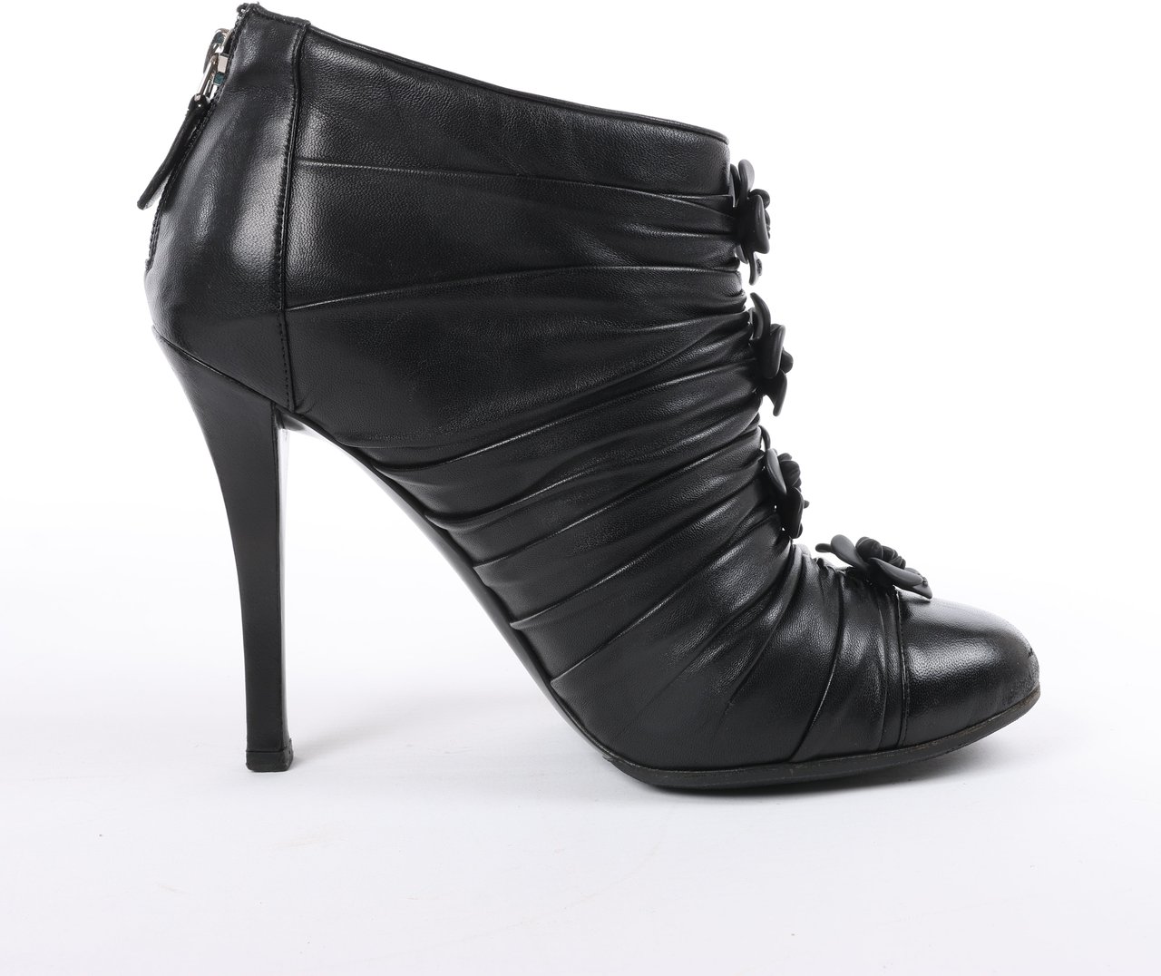 Chanel Chanel Coco Mark Camelia Leather Booties in Black G28629, Size 37.5 EU Zwart