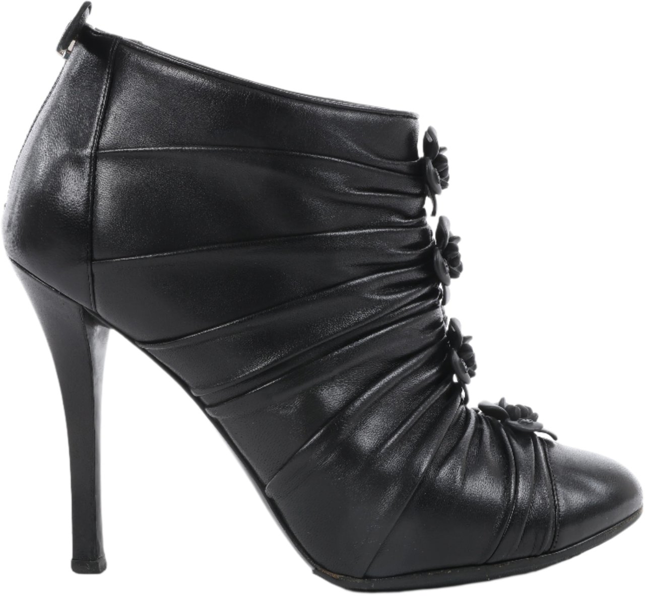 Chanel Chanel Coco Mark Camelia Leather Booties in Black G28629, Size 37.5 EU Zwart