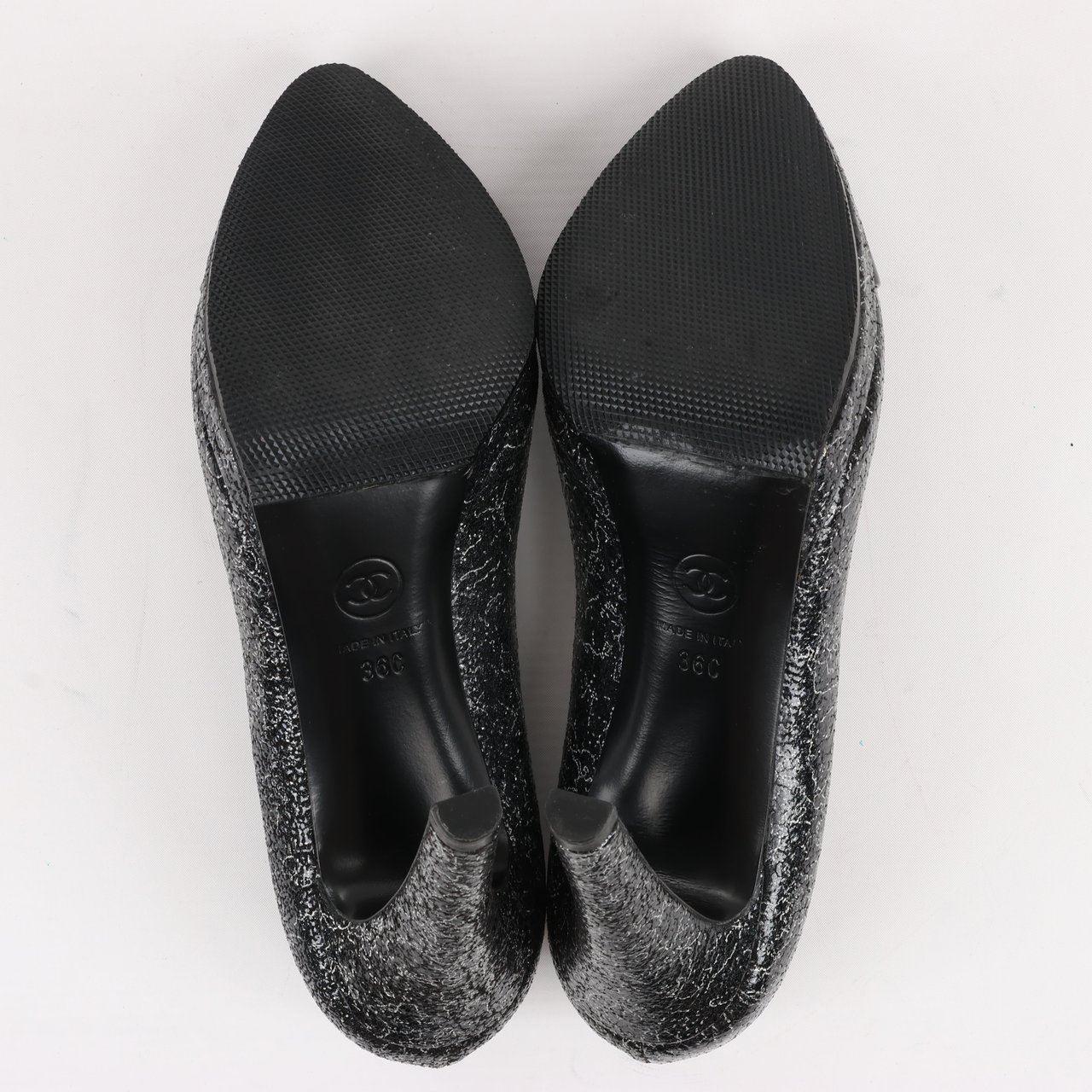 Chanel Chanel Coco Mark Leather Heels Black × Silver G29571, Size 36 EU Zwart