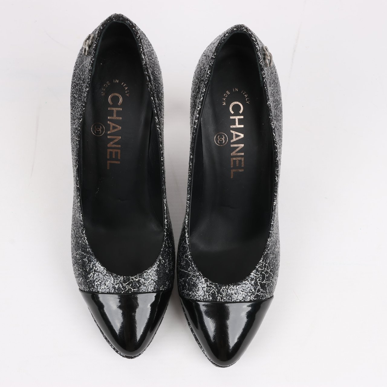 Chanel Chanel Coco Mark Leather Heels Black × Silver G29571, Size 36 EU Zwart