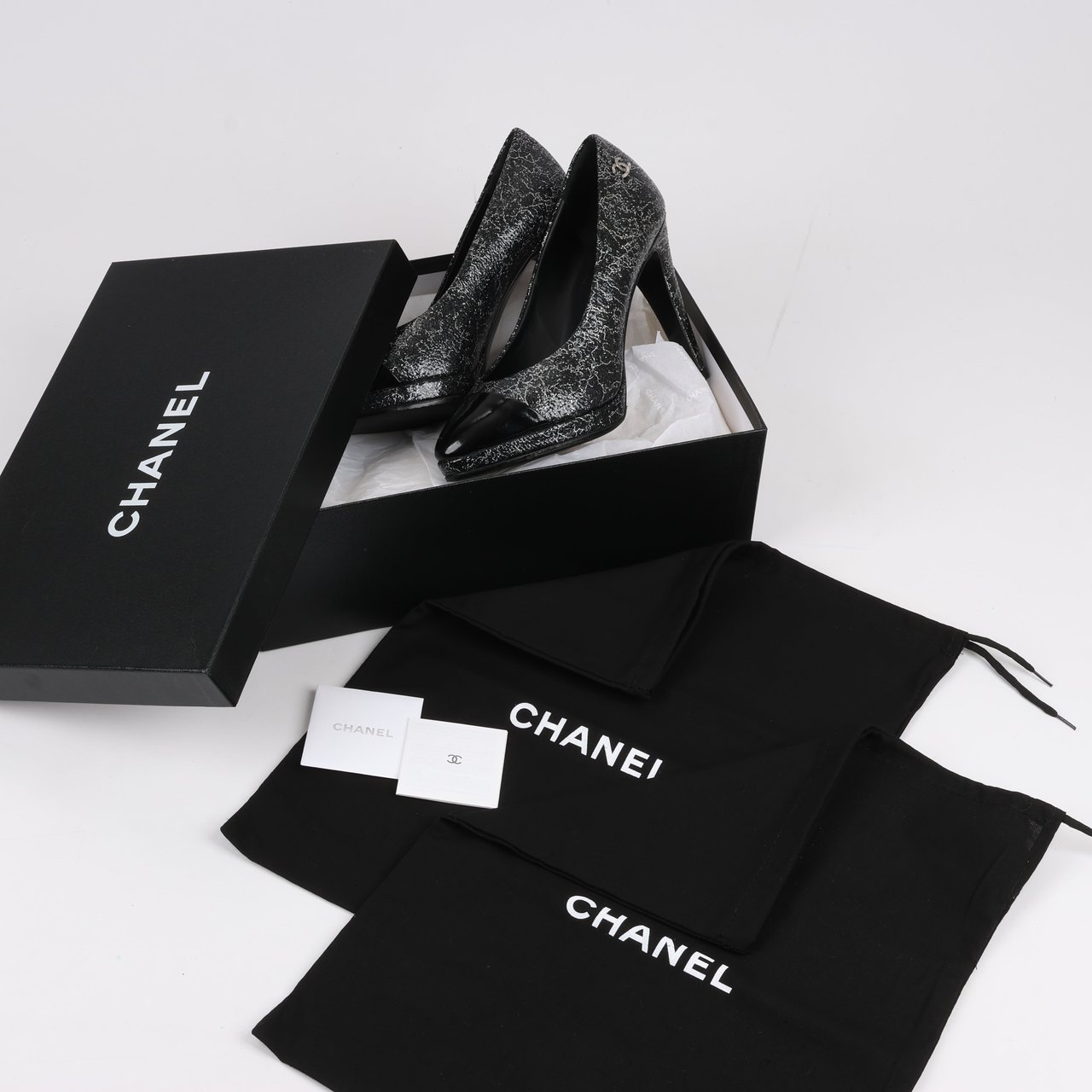 Chanel Chanel Coco Mark Leather Heels Black × Silver G29571, Size 36 EU Zwart