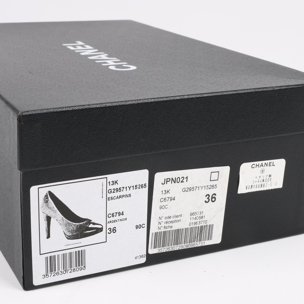 Chanel Chanel Coco Mark Leather Heels Black × Silver G29571, Size 36 EU Zwart