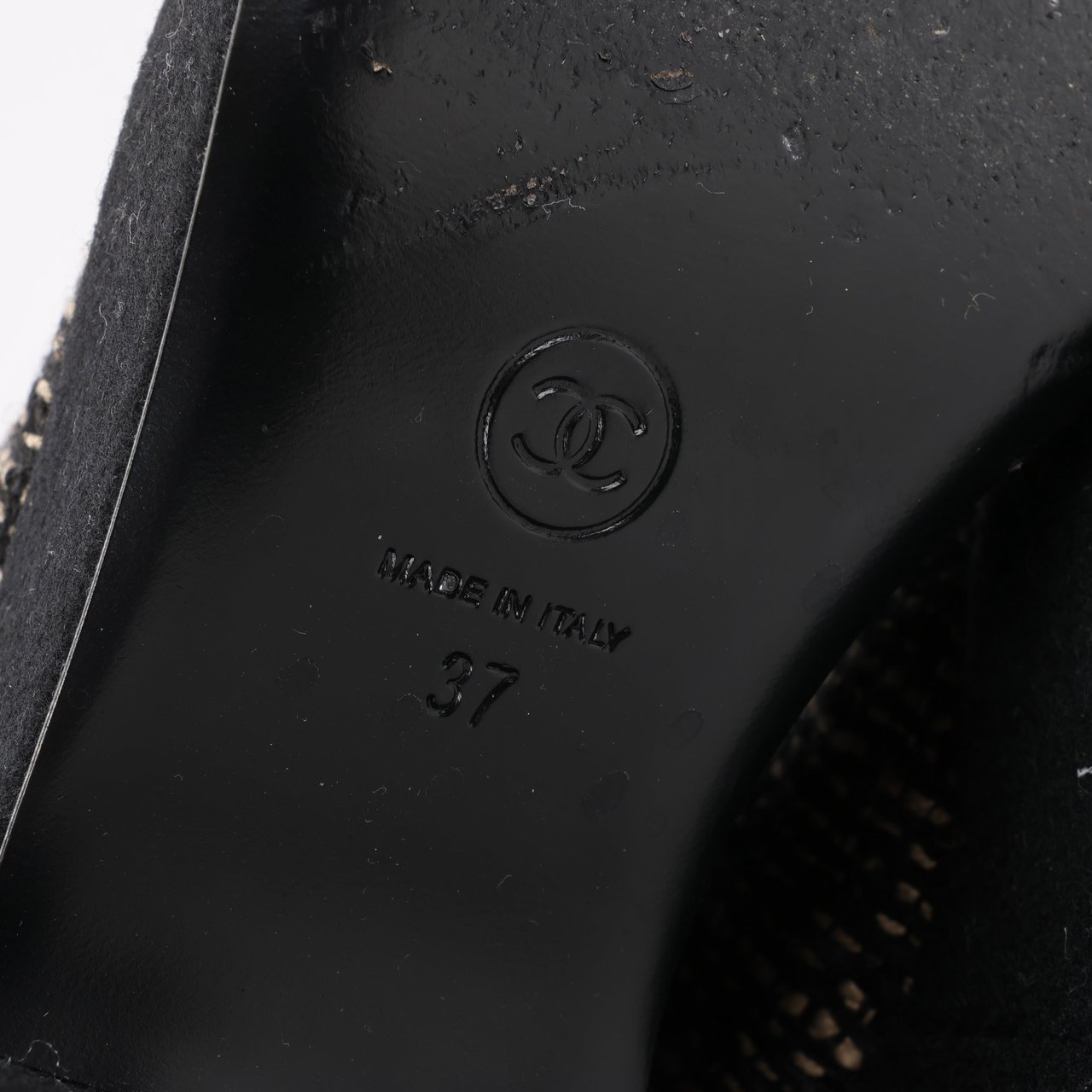 Chanel CHANEL Coco Tweed Felt Mark Leather x Fabric Boots G31378 in Black x Beige, Size 37 EU Zwart