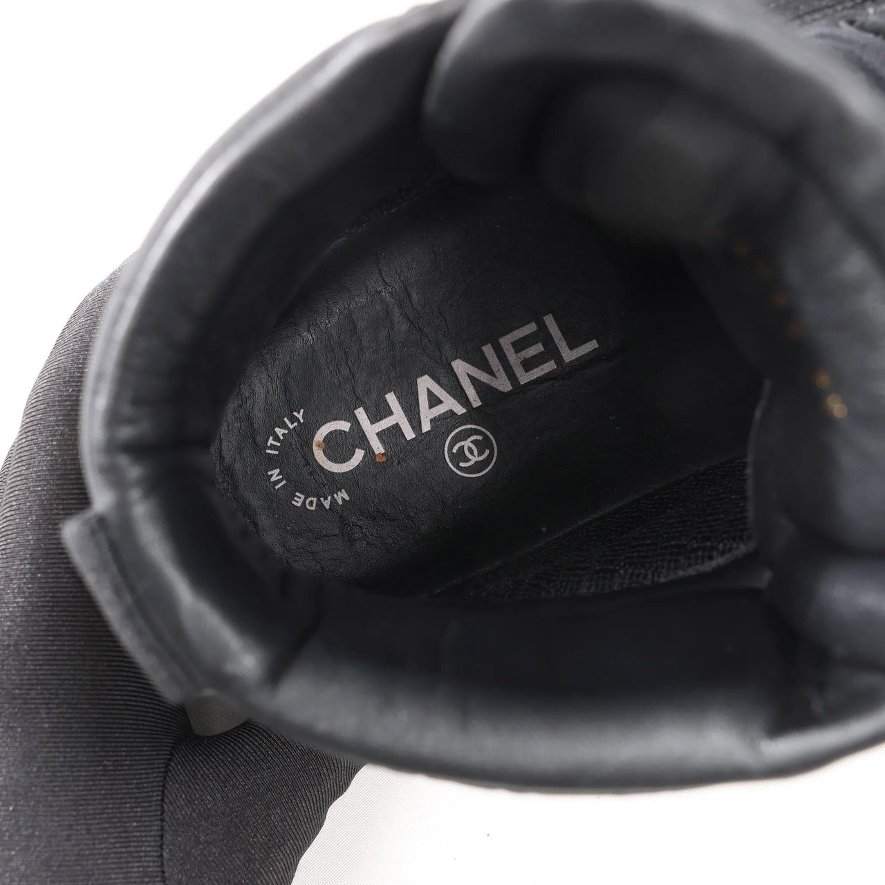 Chanel CHANEL Coco Mark Fabric High-top Sneakers in Black G35062, Size 38 EU Zwart