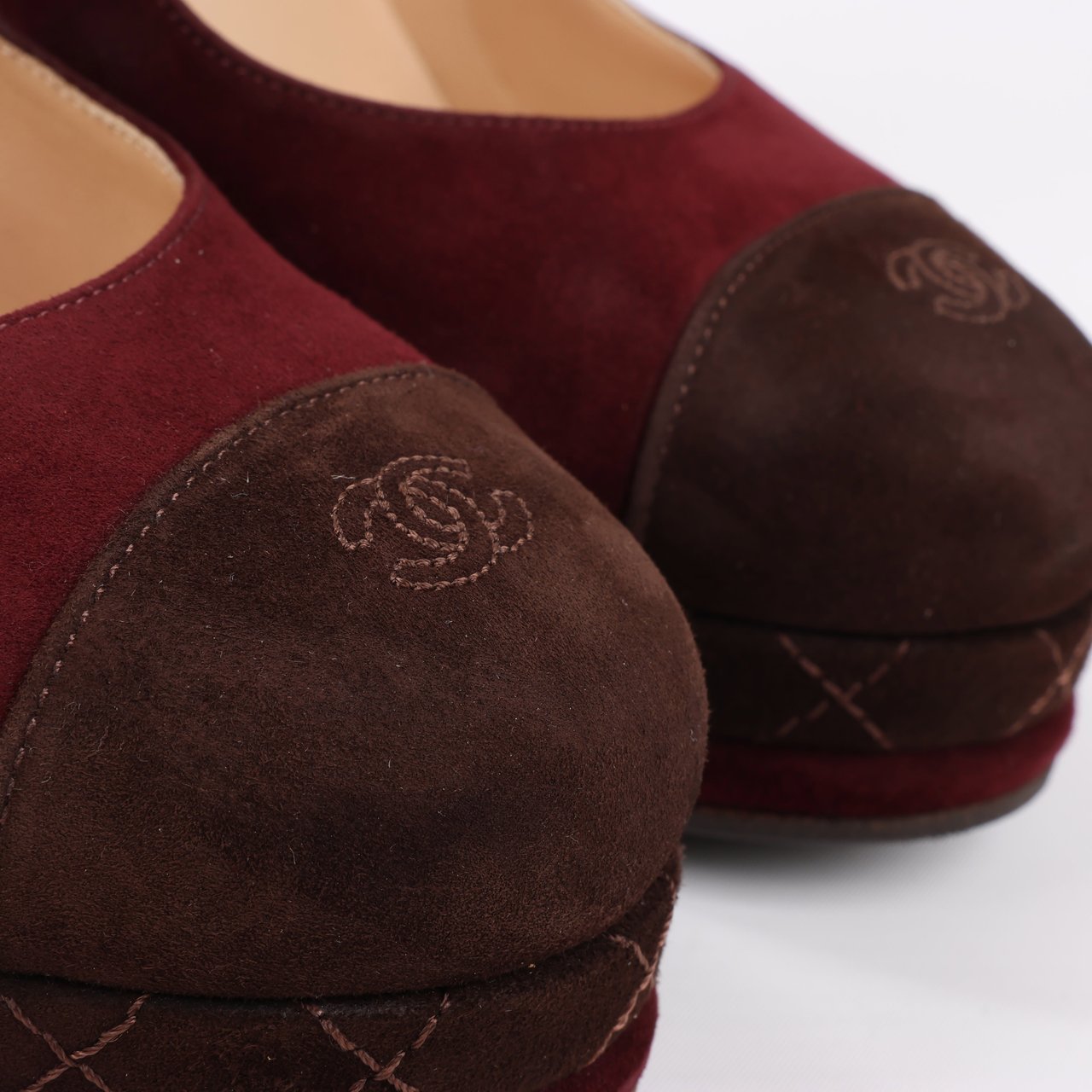 Chanel Chanel Burgundy/Brown Suede CC Cap Toe Platform Heel Pumps, Size 40.5 EU Maroon